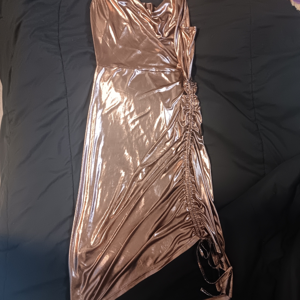 Bronze Metallic Ruched Dress